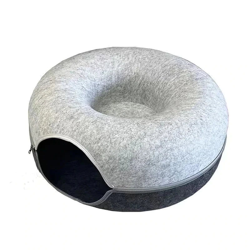 Cozy Donut Cat Bed & Interactive Tunnel Toy - Dual-Use Indoor Fun for Kittens!