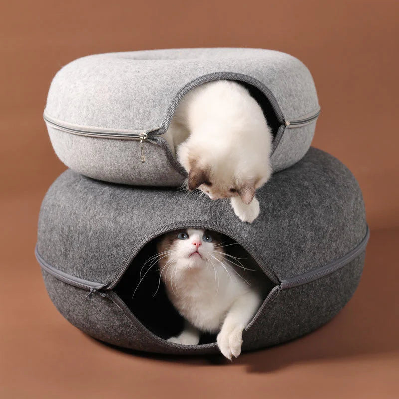 Cozy Donut Cat Bed & Interactive Tunnel Toy - Dual-Use Indoor Fun for Kittens!