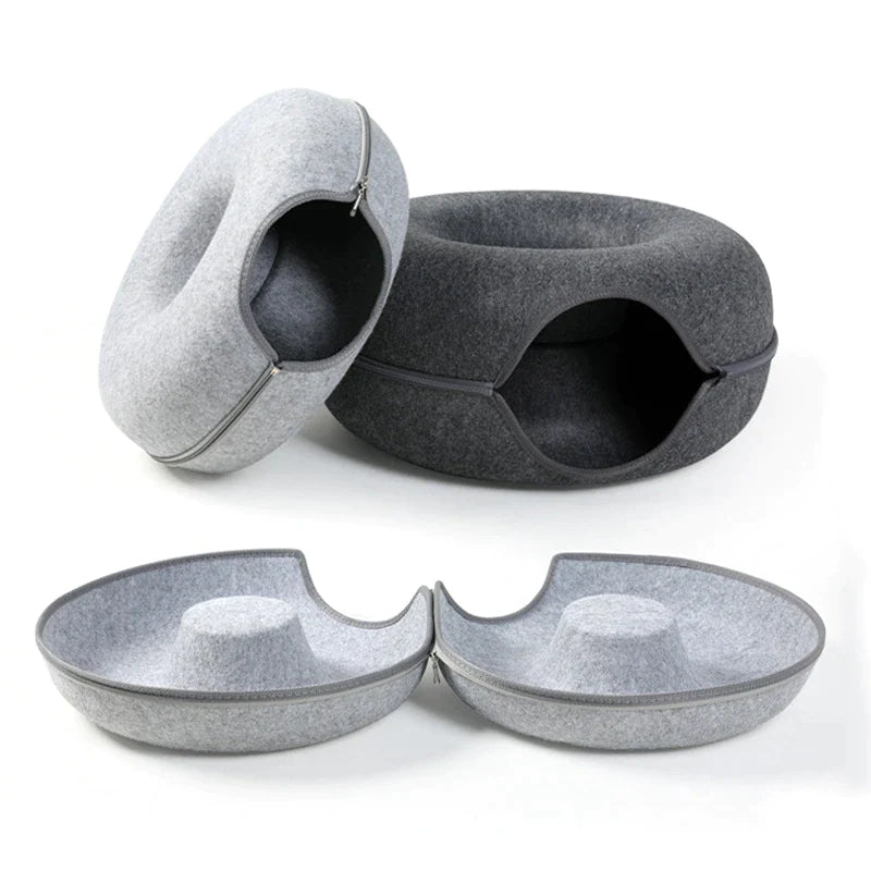 Cozy Donut Cat Bed & Interactive Tunnel Toy - Dual-Use Indoor Fun for Kittens!