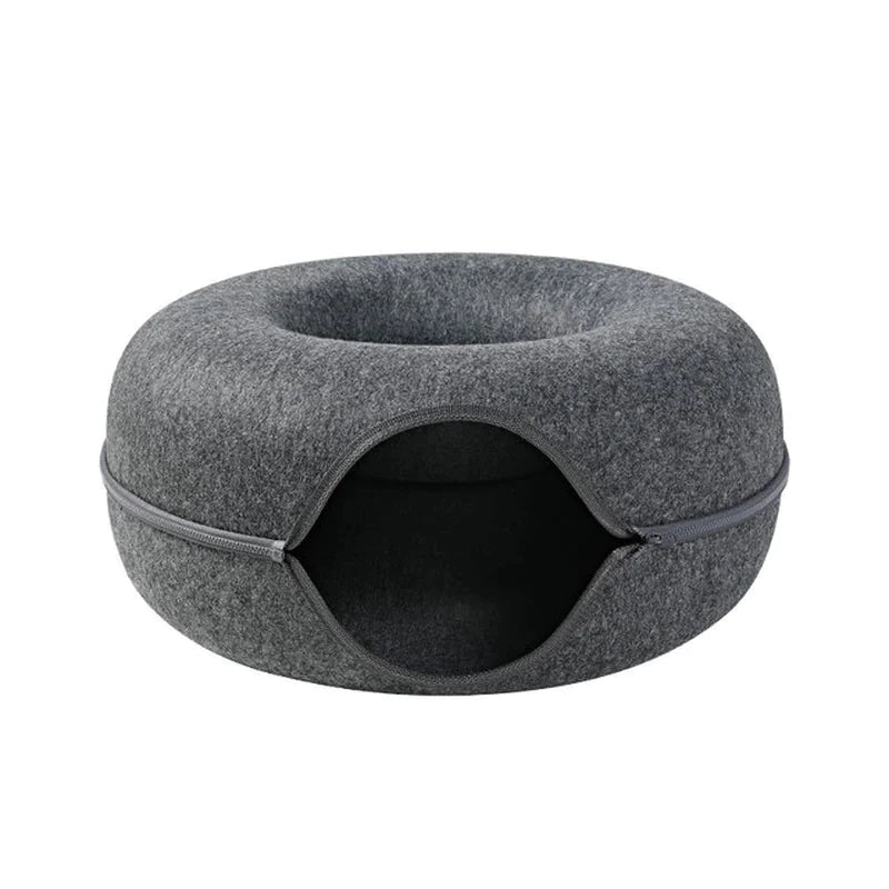 Cozy Donut Cat Bed & Interactive Tunnel Toy - Dual-Use Indoor Fun for Kittens!