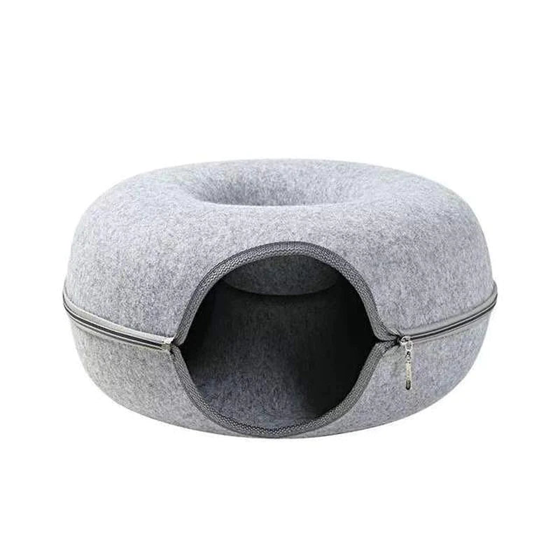 Cozy Donut Cat Bed & Interactive Tunnel Toy - Dual-Use Indoor Fun for Kittens!