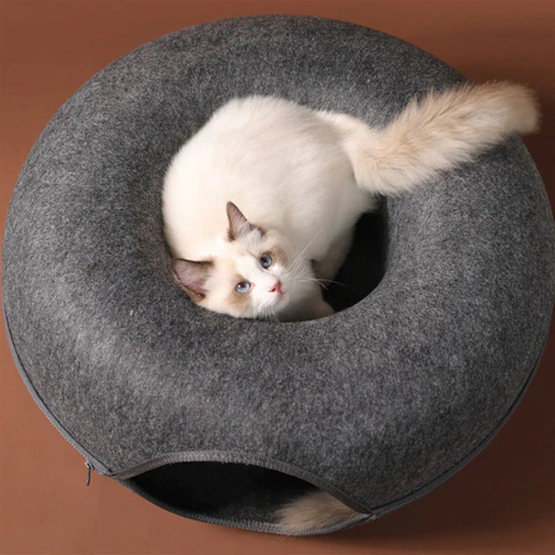 Cozy Donut Cat Bed & Interactive Tunnel Toy - Dual-Use Indoor Fun for Kittens!