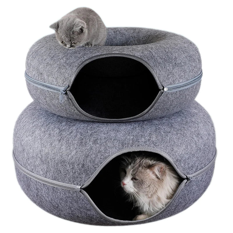 Cozy Donut Cat Bed & Interactive Tunnel Toy - Dual-Use Indoor Fun for Kittens!